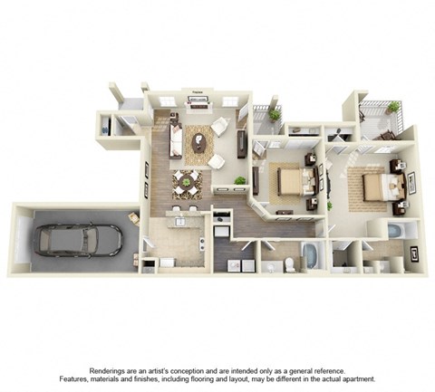Floor plan for 2 beds, 2 baths, 1230 sqft